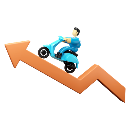 Businessman riding with scooter on graph arrow up success  3D Icon