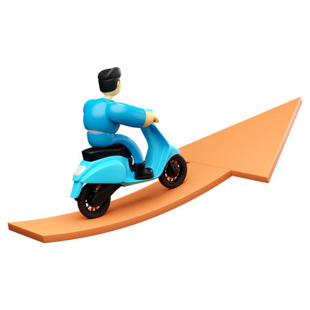 Businessman riding with scooter on graph arrow up success  3D Icon