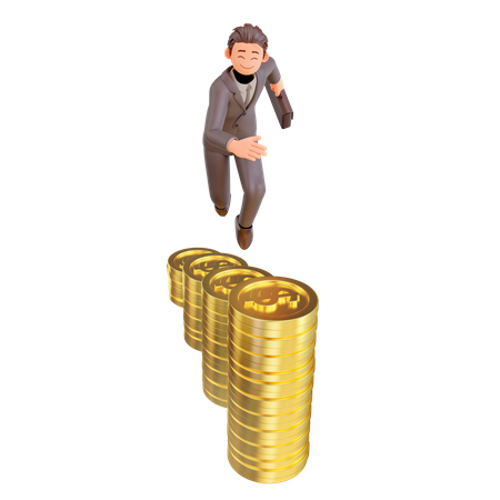 Businessman run with grow dollar coins  3D Icon