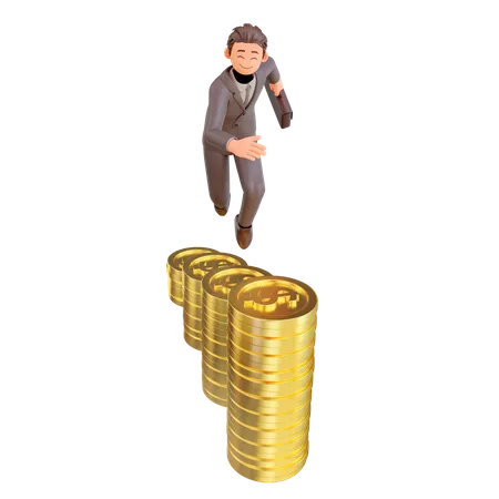 Businessman run with grow dollar coins  3D Illustration