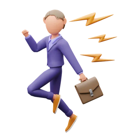 Businessman Running And Carrying Briefcase  3D Illustration