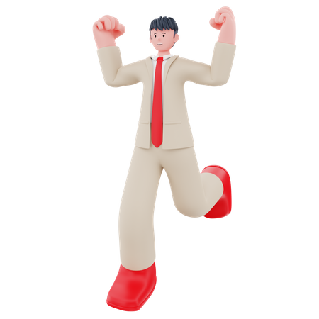 Businessman running and celebrate success  3D Illustration