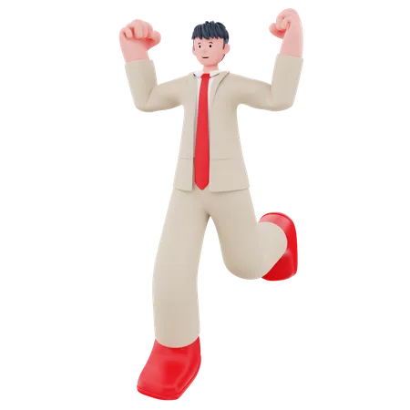 Businessman running and celebrate success  3D Illustration