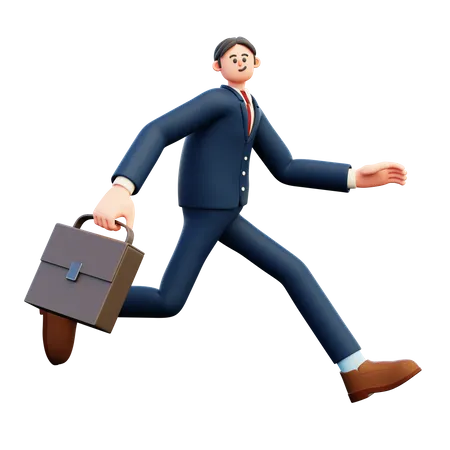 Businessman Running Holding Briefcase  3D Illustration