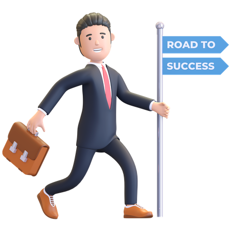 Businessman running road to success  3D Illustration