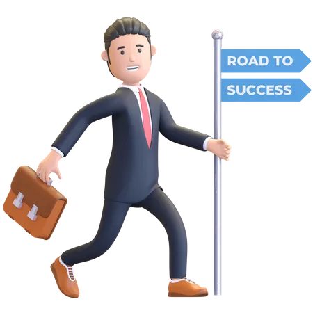 Businessman running road to success  3D Illustration