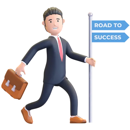 Businessman running road to success 3D Illustration