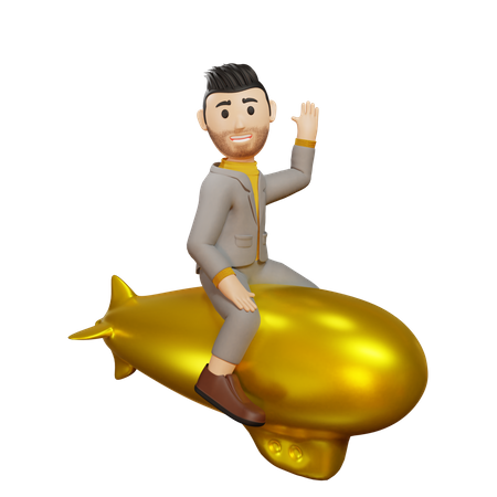 Businessman running successful startup  3D Icon