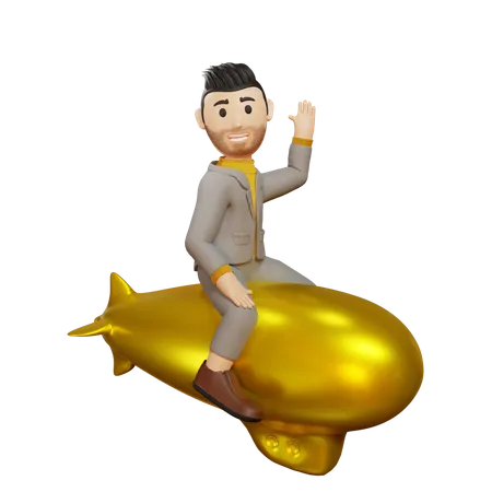 Businessman running successful startup  3D Illustration