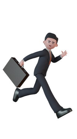 Businessman running while carrying suitcase  3D Illustration