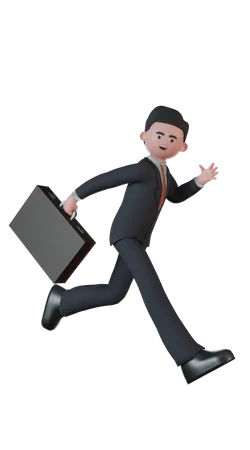 Businessman running while carrying suitcase  3D Illustration