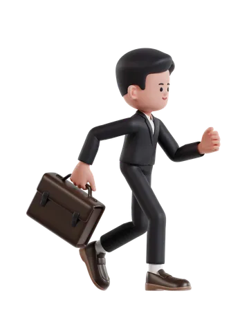 3 D Illustration Of Cartoon Businessman Running With Briefcase 3D Illustration