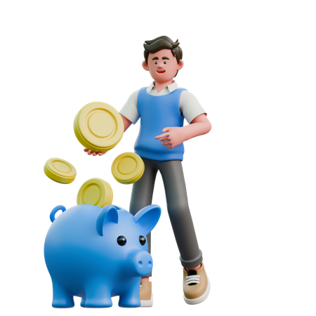 Businessman Saves Money In Savings  3D Icon