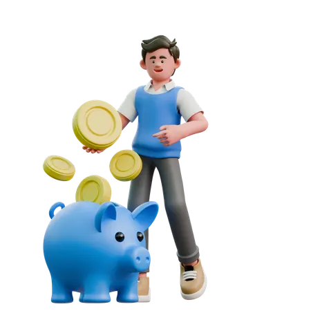 Businessman Saves Money In Savings  3D Icon