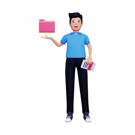 Businessman saving file  3D Illustration