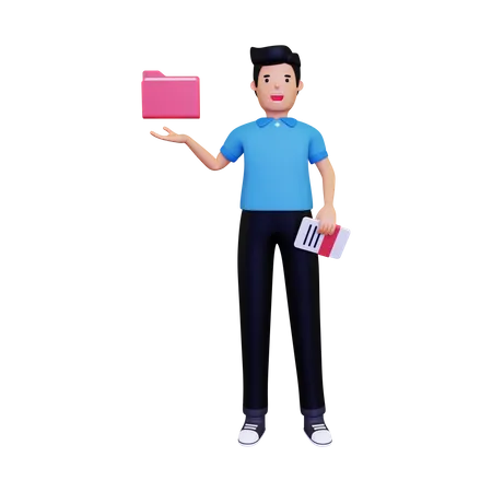 Businessman saving file  3D Illustration