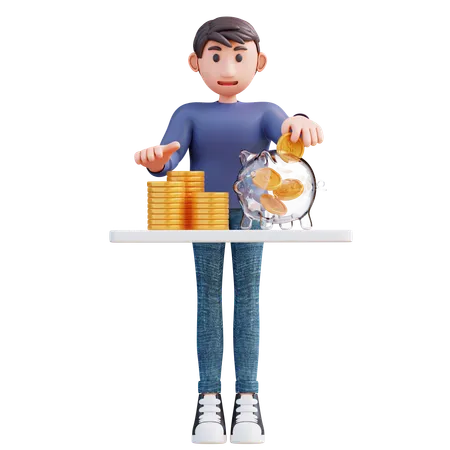 3 D Illustration Man Saving Money 3D Illustration