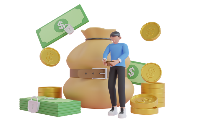 Businessman saving money for economic recession  3D Illustration