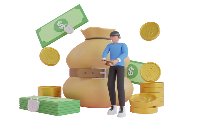 Businessman saving money for economic recession  3D Illustration