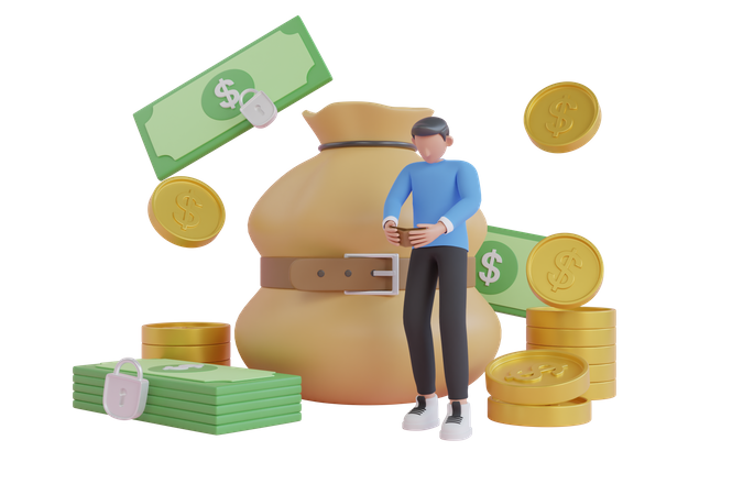 Businessman saving money for economic recession 3D Illustration