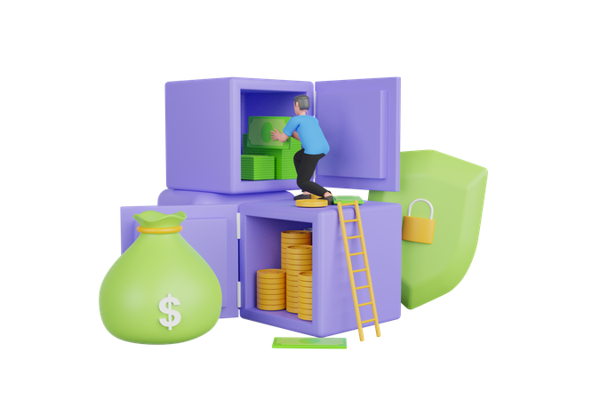 Businessman saving money in deposit box 3D Illustration