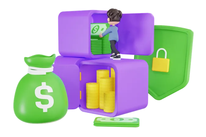 Businessman Saving Money In Deposit Box  3D Illustration