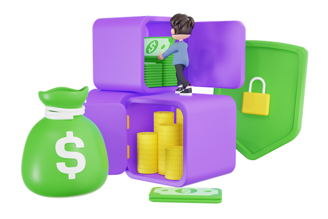 Businessman Saving Money In Deposit Box  3D Illustration