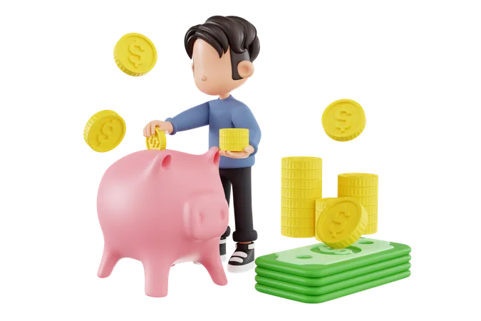 Businessman Saving Money In Piggy Bank  3D Illustration