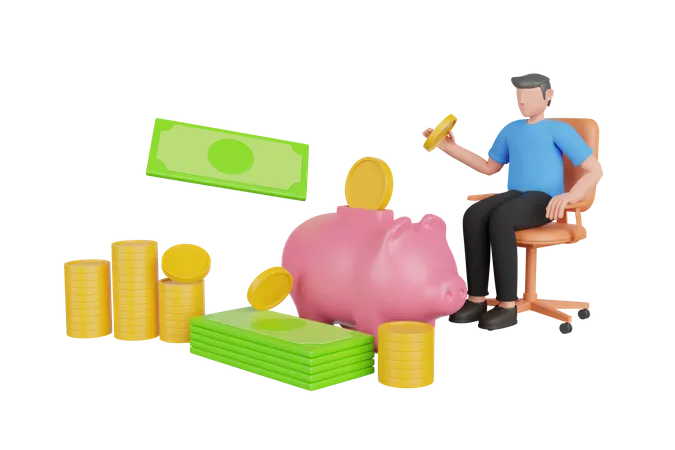 Businessman saving money in piggy bank  3D Illustration