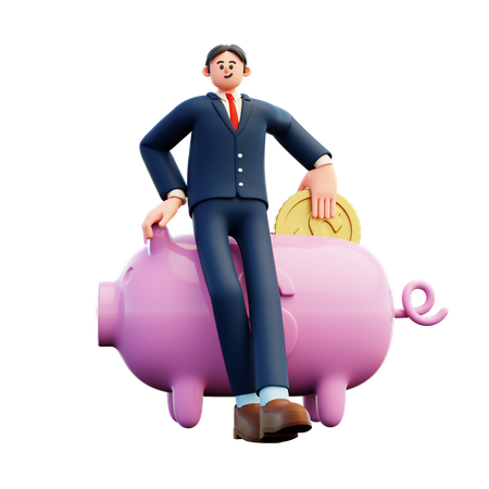 Businessman Saving Money On Piggy Bank  3D Illustration