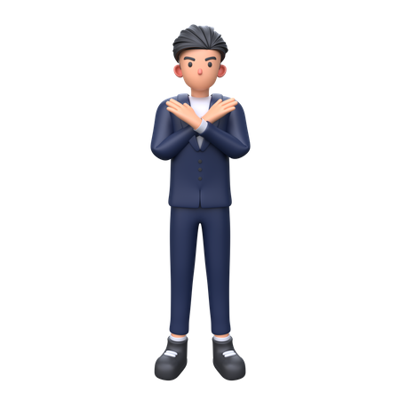 Businessman saying no with x sign hand gesture  3D Icon