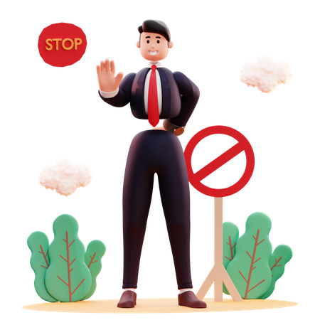 Businessman saying stop for further action  3D Illustration