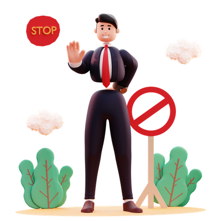 Businessman saying stop for further action 3D Illustration
