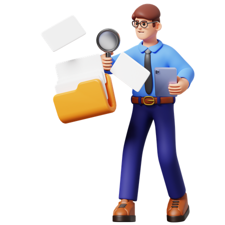Businessman Searching File  3D Illustration
