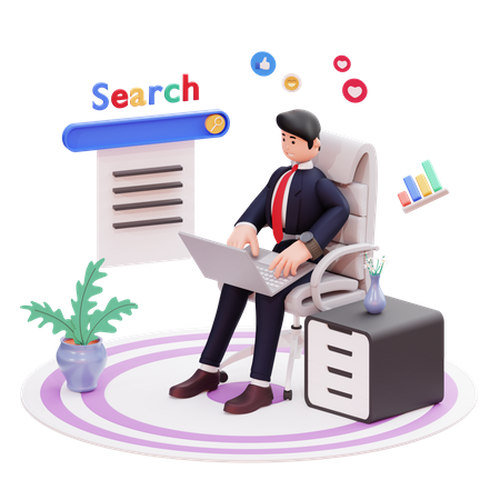 Businessman searching on internet 3D Illustration