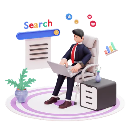 Businessman searching on internet 3D Illustration