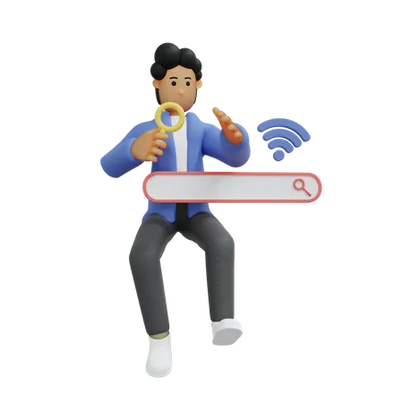 Businessman searching on website  3D Illustration