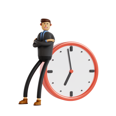 Businessman seat on big clock  3D Illustration