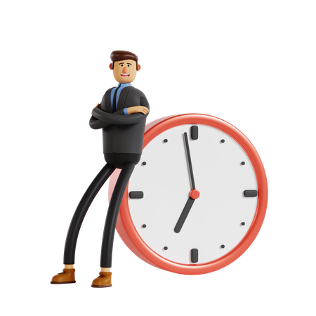 Businessman seat on big clock 3D Illustration
