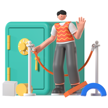 Businessman secures his money in Safe box 3D Icon