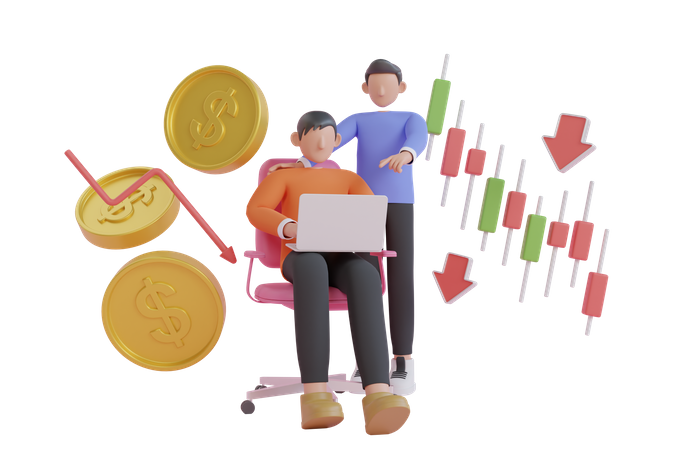 Businessman selling stocks due to global market fall  3D Icon
