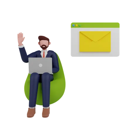 3 D Illustration Businessman Sending Email Marketing 3D Illustration