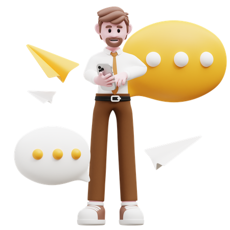 Businessman Sending Message Form Mobile  3D Illustration