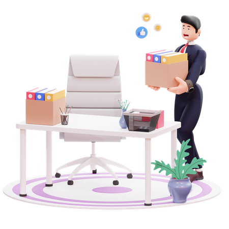 Businessman setting up office desk  3D Illustration