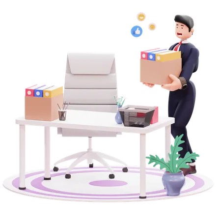 Businessman setting up office desk  3D Illustration