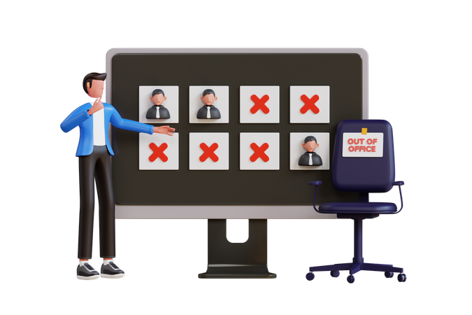 Businessman Showing Absence Work Management  3D Illustration