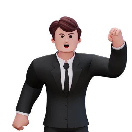 Businessman Showing Angry Left Hand Up  3D Illustration