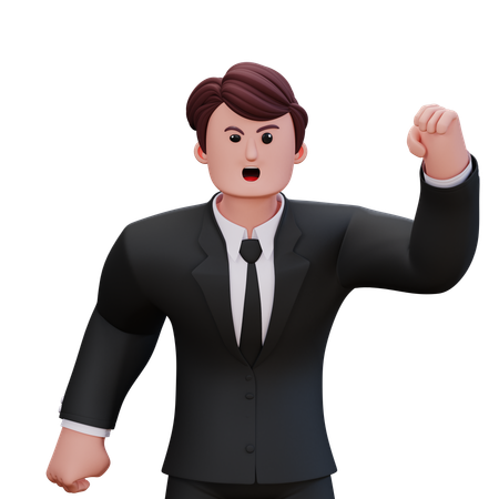 Businessman Showing Angry Left Hand Up  3D Illustration