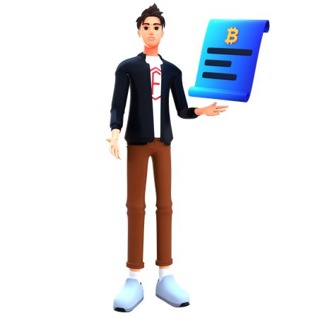Businessman showing bitcoin invoice  3D Icon