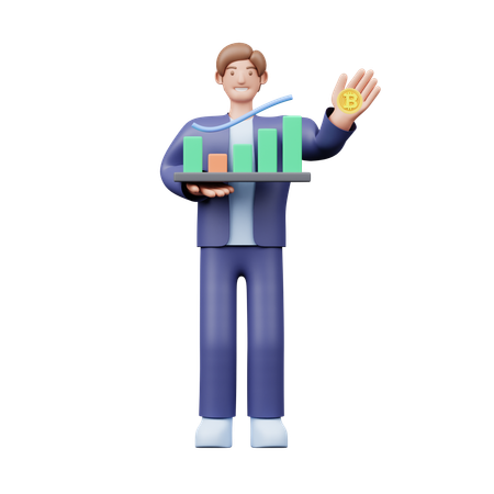 Businessman Showing Bitcoin Report  3D Illustration